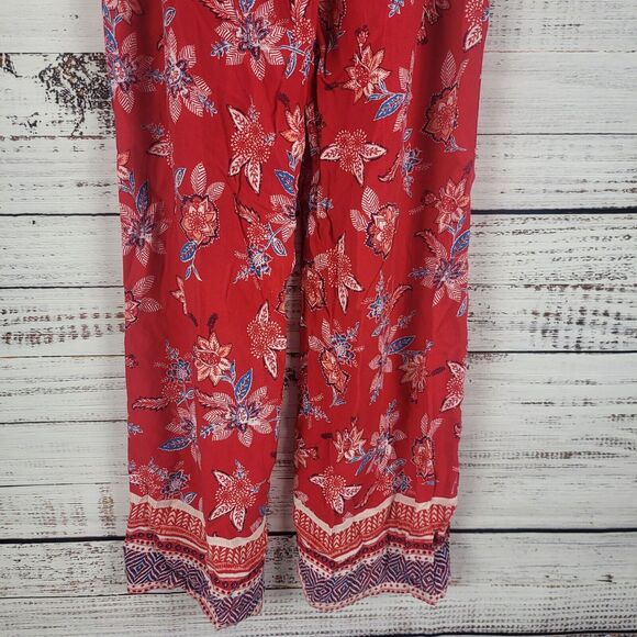 Gypsies & Moondust Pants M Womens Pull On Straight Leg Mid Rise Red Floral Print - Picture 11 of 13